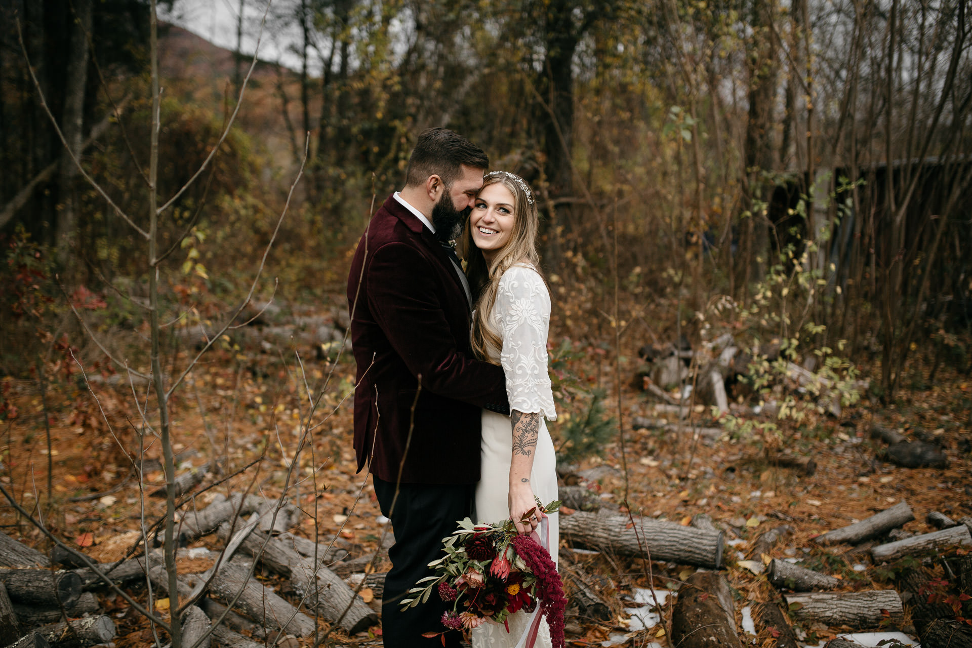 Robyn & Jim Catskills Fall Wedding at Foxfire Mountain House by Jean-Laurent Gaudy Photography