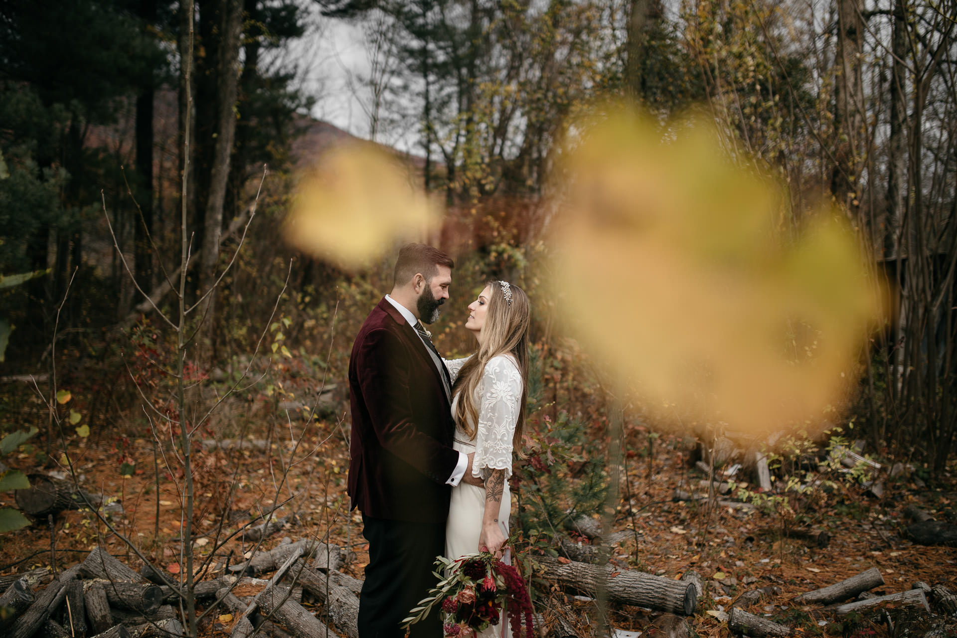 Robyn & Jim Catskills Fall Wedding at Foxfire Mountain House by Jean-Laurent Gaudy Photography