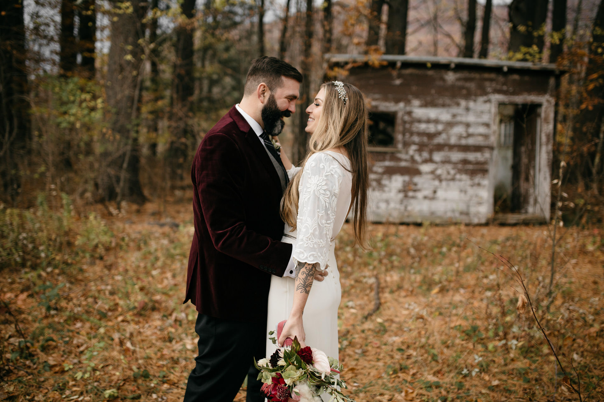 Robyn & Jim Catskills Fall Wedding at Foxfire Mountain House by Jean-Laurent Gaudy Photography